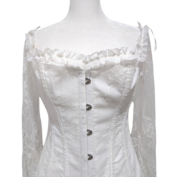 Tops - White Lace Sleeve Off Shoulder Corset Top Bustier Lace Up Back M Cosplay Fairy